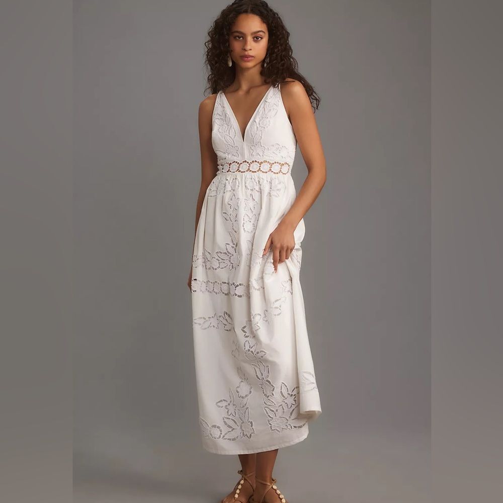 Anthropologie Vineet Bahl V-Neck Floral Cutwork Dress NWT
